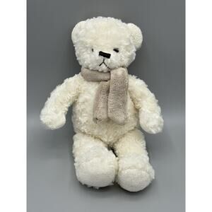 Brookstone NAP Teddy Bear White Cream In Tan Scarf Plush 12” Stuffed Animal